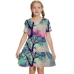 Tree Abstract Field Galaxy Night Nature Kids  Short Sleeve Tiered Mini Dress by Jancukart