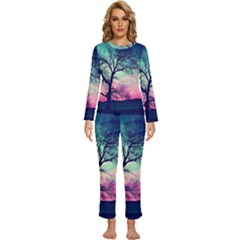 Tree Abstract Field Galaxy Night Nature Womens  Long Sleeve Lightweight Pajamas Set by Jancukart