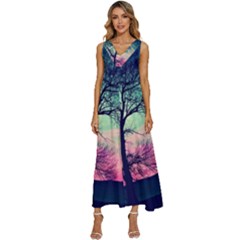 Tree Abstract Field Galaxy Night Nature V-neck Sleeveless Loose Fit Overalls