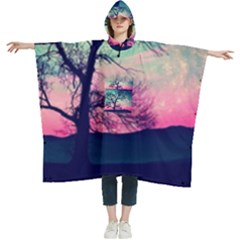 Tree Abstract Field Galaxy Night Nature Women s Hooded Rain Ponchos