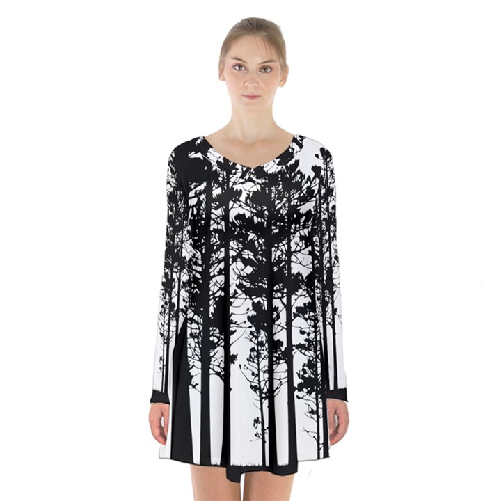 Trees Forest Woods Woodland Trunk Long Sleeve Velvet V-neck Dress