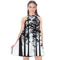 Trees Forest Woods Woodland Trunk Halter Neckline Chiffon Dress 