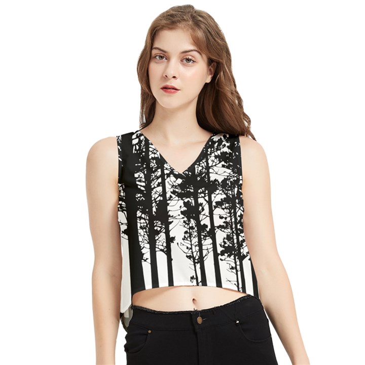 Trees Forest Woods Woodland Trunk V-Neck Cropped Tank Top