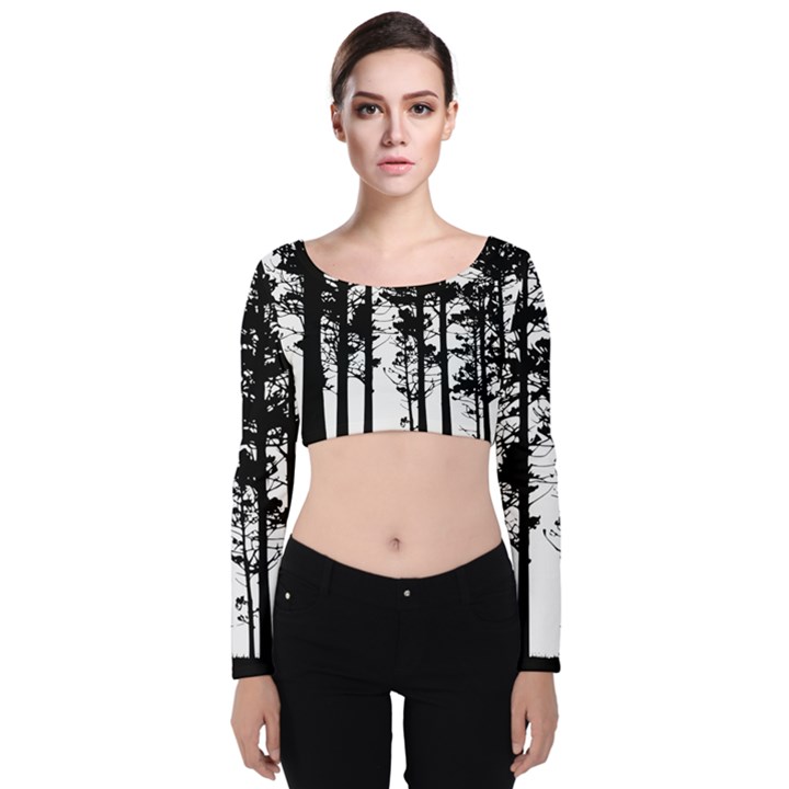 Trees Forest Woods Woodland Trunk Velvet Long Sleeve Crop Top