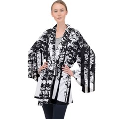 Trees Forest Woods Woodland Trunk Long Sleeve Velvet Kimono  by Jancukart