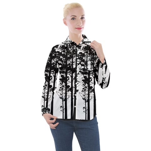 Trees Forest Woods Woodland Trunk Women s Long Sleeve Pocket Shirt by Jancukart