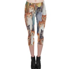 Cats Watercolor Pet Animal Mammal Capri Leggings  by Jancukart