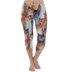 Cats Watercolor Pet Animal Mammal Capri Winter Leggings 