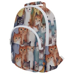 Cats Watercolor Pet Animal Mammal Rounded Multi Pocket Backpack