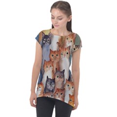 Cats Watercolor Pet Animal Mammal Cap Sleeve High Low Top