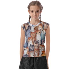 Cats Watercolor Pet Animal Mammal Kids  Raglan Cap Sleeve Tee