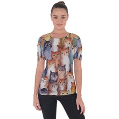 Cats Watercolor Pet Animal Mammal Shoulder Cut Out Short Sleeve Top