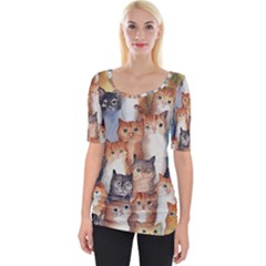 Cats Watercolor Pet Animal Mammal Wide Neckline Tee