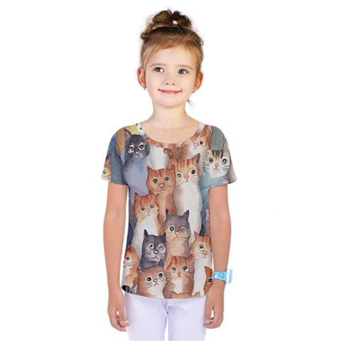 Cats Watercolor Pet Animal Mammal Kids  One Piece Tee by Jancukart