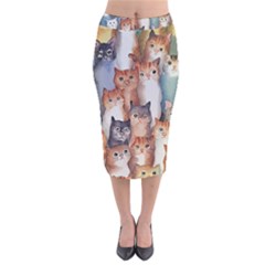 Cats Watercolor Pet Animal Mammal Velvet Midi Pencil Skirt by Jancukart