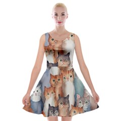 Cats Watercolor Pet Animal Mammal Velvet Skater Dress