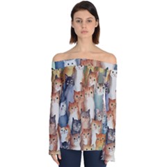 Cats Watercolor Pet Animal Mammal Off Shoulder Long Sleeve Top