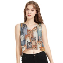 Cats Watercolor Pet Animal Mammal V-neck Cropped Tank Top by Jancukart