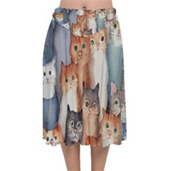 Cats Watercolor Pet Animal Mammal Velvet Flared Midi Skirt by Jancukart