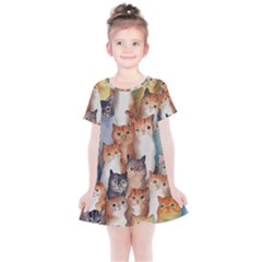 Cats Watercolor Pet Animal Mammal Kids  Simple Cotton Dress by Jancukart