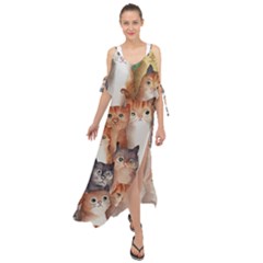 Cats Watercolor Pet Animal Mammal Maxi Chiffon Cover Up Dress