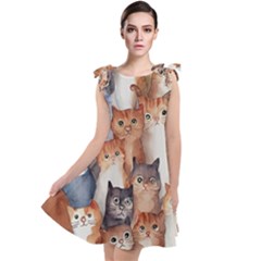 Cats Watercolor Pet Animal Mammal Tie Up Tunic Dress