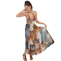 Cats Watercolor Pet Animal Mammal Backless Maxi Beach Dress