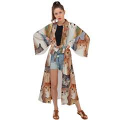 Cats Watercolor Pet Animal Mammal Maxi Kimono