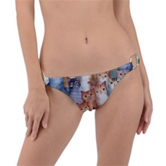 Cats Watercolor Pet Animal Mammal Ring Detail Bikini Bottoms