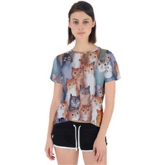 Cats Watercolor Pet Animal Mammal Open Back Sport Tee