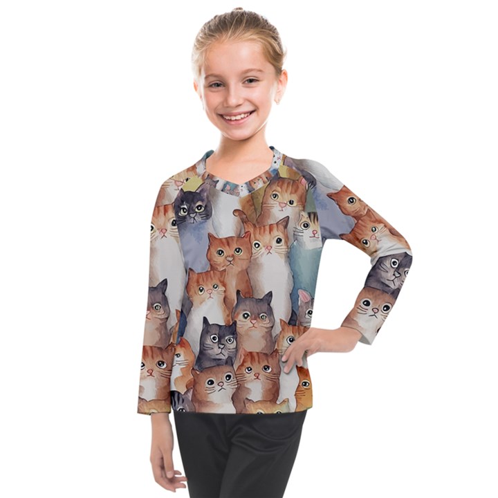 Cats Watercolor Pet Animal Mammal Kids  Long Mesh Tee