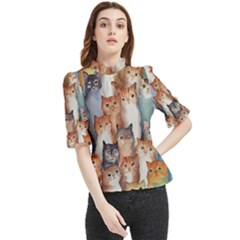 Cats Watercolor Pet Animal Mammal Frill Neck Blouse