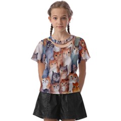 Cats Watercolor Pet Animal Mammal Kids  Front Cut Tee