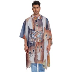 Cats Watercolor Pet Animal Mammal Men s Hooded Rain Ponchos