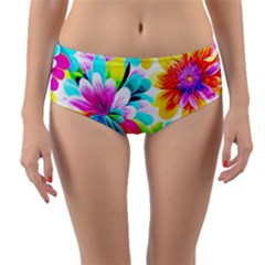 Flower Floral Flora Dais Rose Reversible Mid-waist Bikini Bottoms