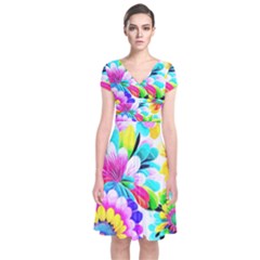 Flower Floral Flora Dais Rose Short Sleeve Front Wrap Dress