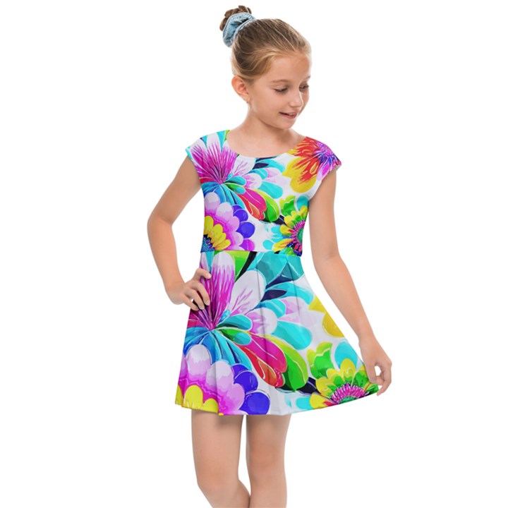 Flower Floral Flora Dais Rose Kids  Cap Sleeve Dress