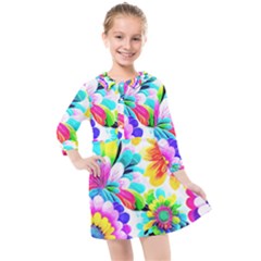 Flower Floral Flora Dais Rose Kids  Quarter Sleeve Shirt Dress by Jancukart