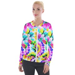 Flower Floral Flora Dais Rose Velvet Zip Up Jacket