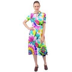 Flower Floral Flora Dais Rose Keyhole Neckline Chiffon Dress