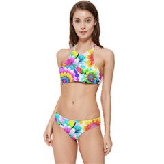 Flower Floral Flora Dais Rose Banded Triangle Bikini Set by Jancukart