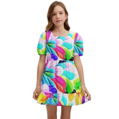 Flower Floral Flora Dais Rose Kids  Short Sleeve Dolly Dress by Jancukart