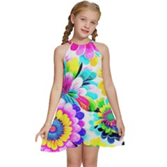 Flower Floral Flora Dais Rose Kids  Halter Collar Waist Tie Chiffon Dress by Jancukart