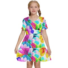 Flower Floral Flora Dais Rose Kids  Short Sleeve Tiered Mini Dress by Jancukart