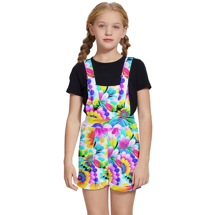 Flower Floral Flora Dais Rose Kids  Short Overalls