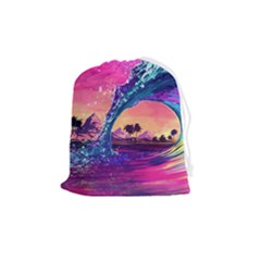 Retro Wave Ocean Drawstring Pouch (medium) by Semog4