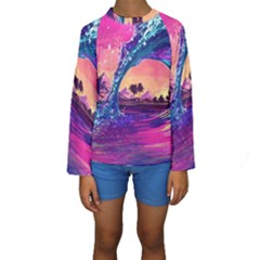 Retro Wave Ocean Kids  Long Sleeve Swimwear by Semog4