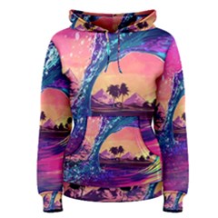 Retro Wave Ocean Women s Pullover Hoodie by Semog4