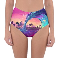 Retro Wave Ocean Reversible High-waist Bikini Bottoms by Semog4