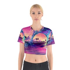 Retro Wave Ocean Cotton Crop Top by Semog4